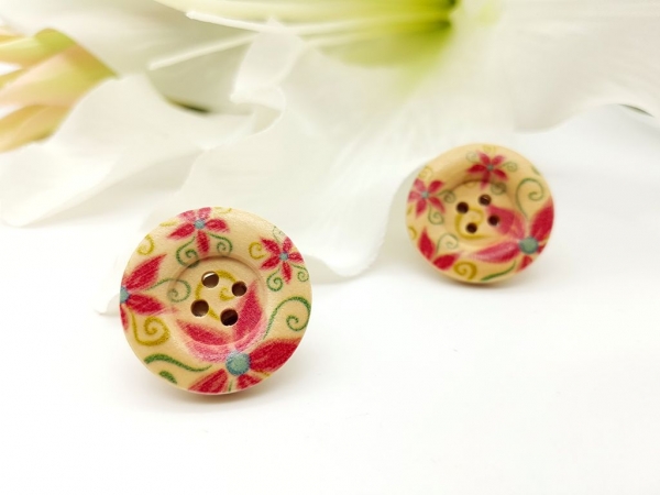 Blumen Knopf Ohrstecker Holz Button flower